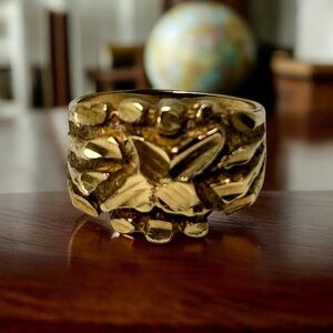 14K YELLOW GOLD SOLID VINTAGE NUGGET RING UNISEX, PINKY STYLE RING SZ 5, 4.4GRMS